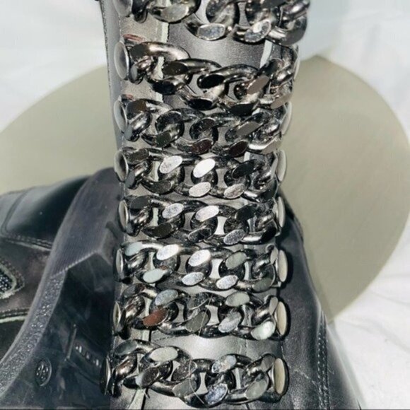 OVYÉ Genuine Leather Chain Lace Up Combat Boots in Black - Picture 5 of 8